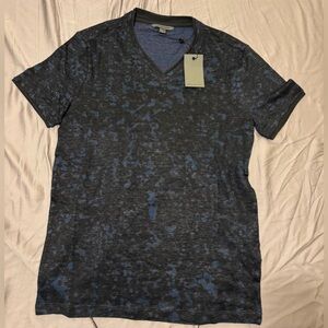 $198 NWT John Varvatos Wooster V-Neck XS Dark Blue 100% Linen Men's T Shirt